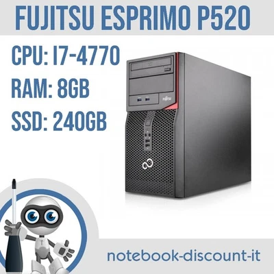 FUJITSU ESPRIMO P520 Core i7-4770 Ram 8gb SSD 240gb Win10 Computer PC GRADO A- - Immagine 1 di 4