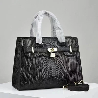 BRANDED Tote Bag for Women & Ladies, Crocodile Embossed Vegan Leather Satchel Handbag