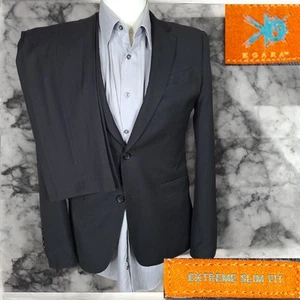 Egara 2 Piece Suit Mens 38R Extreme Slim Fit 30X32 Black Double Vented - Picture 1 of 12