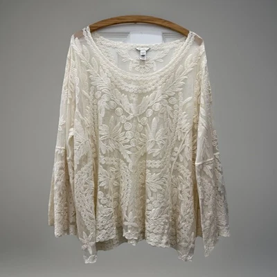 Cato женщин плюс 22/24 Вт кремовый кружева богемное верхний чистый вышитый Bell рукав - Изображение 1 из 4