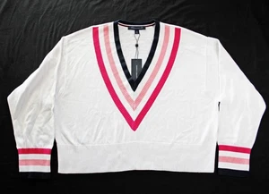 Tommy Hilfiger Womens Sweater L V Neck Knit Pullover Top Long Sleeve White $70 - Picture 1 of 6