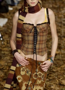 Dolce & Gabbana FW 2002 Wool Brown Tartan Runway Corset Rare - Picture 1 of 14