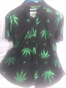 Kronic Prints Herren Marihuana Leafs Weed Button-Down Hemd Schwarz Grün Größe M - Bild 1 von 4