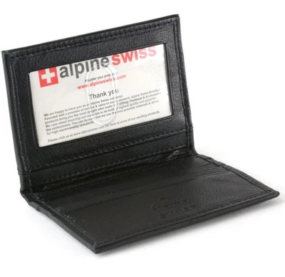 Alpine Swiss Thin Front Pocket Wallet Business Card Case 2 ID Window 6 Card Slot - Image 1 of 4
