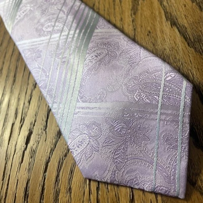 EUC Pierre Cardin Silk Striped Lilac Paisley Tie Necktie ARA Made In Japan - Image 1 of 4