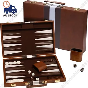 18 inch Premium Leather Backgammon Board Game Set Large Classic Board Game Case - Picture 1 of 15