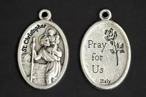 925 Sterling silver 20" Necklace ST CHRISTOPHER PROTECT MEDAL pendant female men - Picture 1 of 7