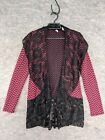 Tyche Cardigan Sweater Womens Small Pink Black Knit Open Lace Hem Collar Sequins