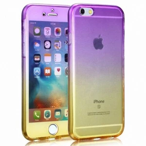 Apple iPhone 6 / 6s Custodia Completa 360 In Silicone Violetta / Gialla - Foto 1 di 3