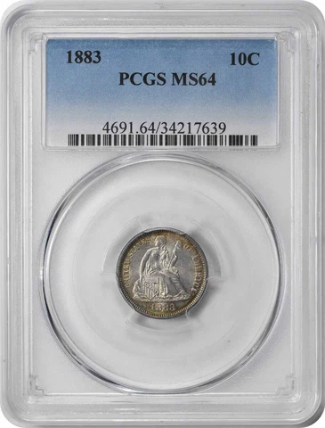 1883 Liberty Seated Silver Dime MS64 PCGS Cover