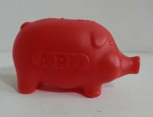 Vintage rotes Kunststoff kleines Sparschwein A&P Lebensmittelgeschäft - Bild 1 von 6
