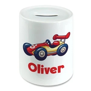 Personalised Any Name Race Car Kids Savings Money Box Piggy Bank. Boys Girls - Foto 1 di 2