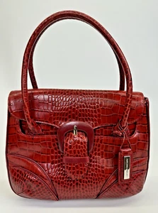 Antonio Melani Purse Handbag Red Leather Faux Crocodile Pattern - Picture 1 of 19
