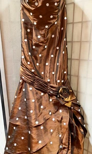 Tiffany Design braun weiß Punkte mit Perlen Dupioni Ballkleid Größe 8 - Bild 1 von 7