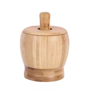 Bamboo Garlic Press Pot Mortar and Pestle Set Food Grinder Kitchen Accessories - Picture 1 of 12