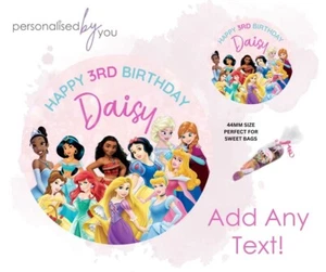 PERSONALISIERTE MASSGESCHNEIDERTE RUNDE BEDRUCKTE AUFKLEBER DISNEY PRINZESSIN THEMA ODER IHR LOGO - Bild 1 von 2