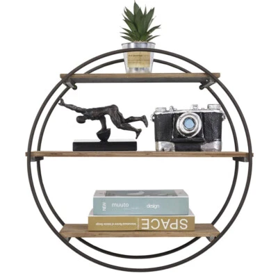 Metal Frame Round Wall Floating Ledge Shelf Book Storage Spice Rack Home Decor - Image 1 of 4