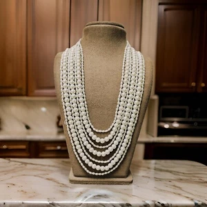 Statement 7 Mehrschichtig Grob Kunst Perlen Perle Lang Wasserfall 24 " Halskette - Bild 1 von 8