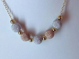 Collar de plata de ley chapado en oro de dos tonos con cuentas esmeriladas de diseñador italiano - Imagen 1 de 8