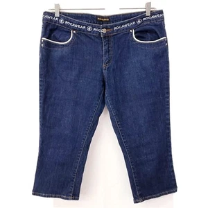 Pantalones de mezclilla para mujer Rocawear talla 15 azul recortados elásticos lavado oscuro - Imagen 1 de 10