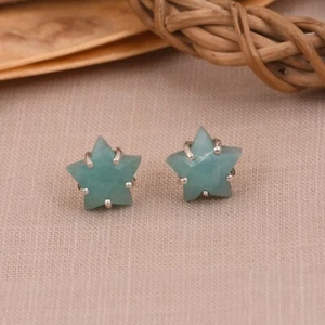 Pendientes de tachuelas de plata esterlina con joyería natural de amazonita - Imagen 1 de 9