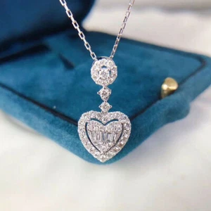 Heart Cubic Zirconia Women Jewelry Silver Plated Necklaces Pendants Lab-Created - Picture 1 of 5