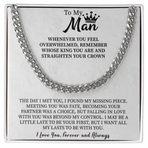 To My Man Necklace Valentine’s Gift for Boyfriend, Fiance, or Husband - Picture 1 of 11