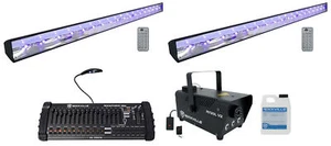 (2) American DJ ECO BAR UV LED Bar Black Lights w/Remotes+Fogger+DMX Controller - Picture 1 of 12