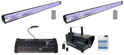 (2) American DJ ECO BAR UV LED Bar Black Lights w/Remotes+Fogger+DMX Controller - Image 1 of 4