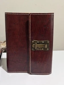 Papyrus Wood Texture Brown Italian Leather Journal Notebook with Lock 6.5 x 8.5" - Picture 1 of 13