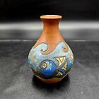 Vase de poterie vintage ~ Pablo Seminario Urubamba Cusco ~ fait main ~ motif de mer de poisson
