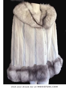 MINK & Fox Fur Cape, Ivory Real Vintage Cloak, Brown White Bridal Stole Spy - Picture 1 of 10