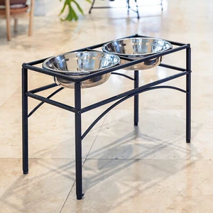 Stainless Steel Double Elevated Raised Dog Pet Feeder Bowls Food Water Stand L - Picture 1 of 15