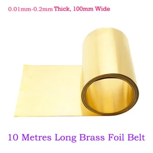 10m Long Brass Foil Belt Metal Sheet Plate Model Making 0.01mm-0.2mm Thick - Picture 1 of 7