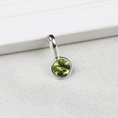 Natural Tiny Green Peridot Necklace 925 Sterling Silver Charm Handmade Jewelry - Image 1 of 4