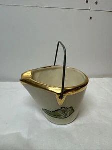 Kentucky Ceramic Mini Coal Bucket Gold Ash Tray Wire Bail Handle, Vintage 2 3/4” - Picture 1 of 10