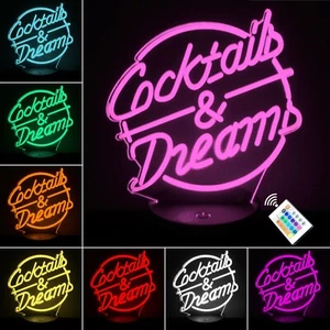 Cocktails & Dreams LED Neon Bar Sign Night Light.  Mancave Cruise Movie Eighties - Picture 1 of 10
