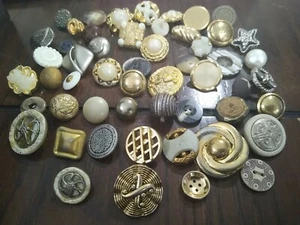 Vtg Gold button lot 50 buttons fancy costume Victorian silver plastic pearl sun  - Picture 1 of 6
