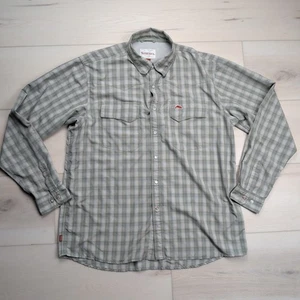 Simms Fishing Shirt Mens L Green Plaid Vented Pearl Snap Pockets Hiking Outdoors - Picture 1 of 10