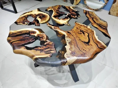 Unique Round Walnut Epoxy Resin Tabletop Custom Handmade Furniture For Kitchen - Image 1 of 4