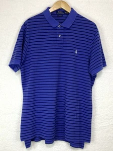 Ralph Lauren Polo Shirt XXL Blue Custom Fit Short Sleeve Navy Striped White Pony - Picture 1 of 9