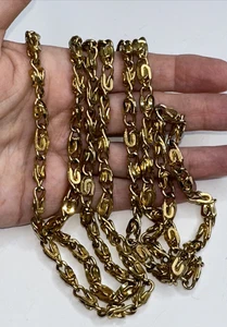 Collar de eslabones de cadena de caracol tono dorado largo pesado 54" vintage - Imagen 1 de 7