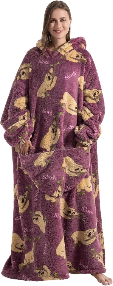 BRAND: ZXIMU Extra Long Blanket Hoodie Oversized Wearable Sloth