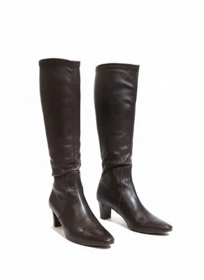 Botas hasta la rodilla de cuero marrón FERRAGAMO talla 10 C hechas en Italia tacón medio  Foto 1 de 4