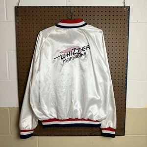 Vintage Motorcycle Jacket Mens Large White Satin Bomber Whizzer Motorbike 80s - Picture 1 of 16