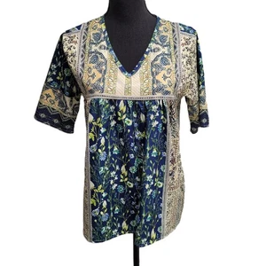 Unknown Brand Top (S) Multicolor Floral V-Neck Polyester Gathered-Front - Picture 1 of 5