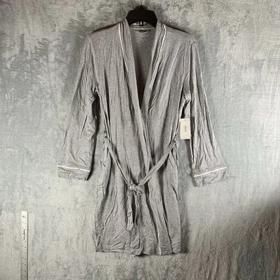 Alfani Women's Robe XL Gray White Trim Tie Waist Knee Length Long Sleeve NWT - Image 1 of 4
