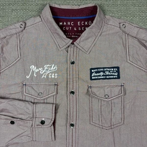 Marc Ecko Unltd Men's Shirt L Long Sleeve Red White Striped Patch Classic Large - Picture 1 of 15