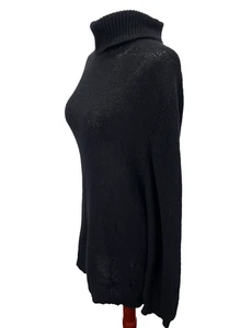 Vintage DKNY Sweater Women XL Black Wool Cashmere Silk Turtleneck Pullover Sheer - Picture 1 of 21
