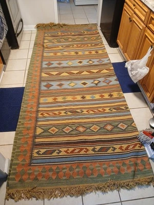 Hermosa alfombra colorida Kilim Kelim de colección alfombra de lana tejido plano 8'x10' Foto 1 de 4